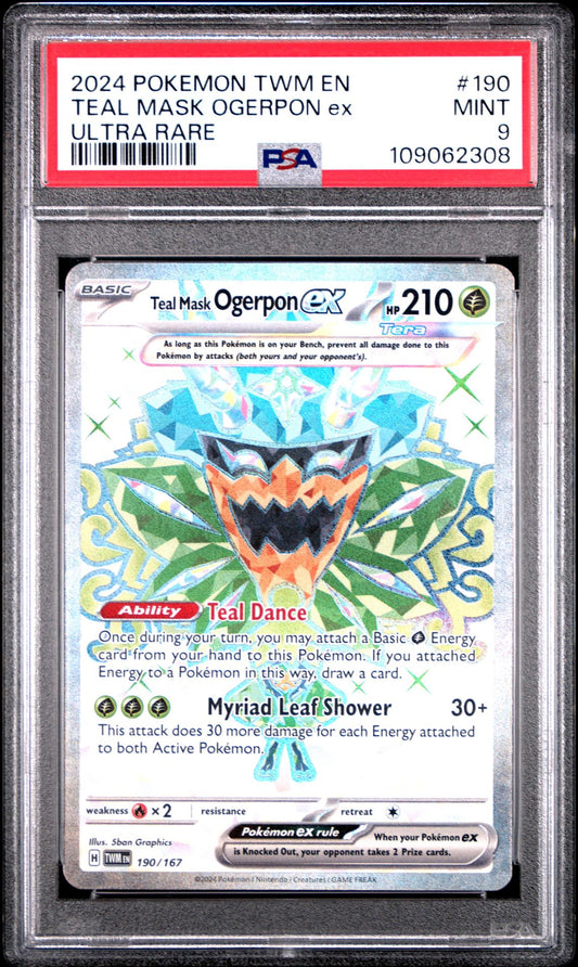 2024 Pokemon TWM En — Twilight Masquerade — 190 Teal Mask Ogerpon Ex Ultra Rare — PSA Graded Card