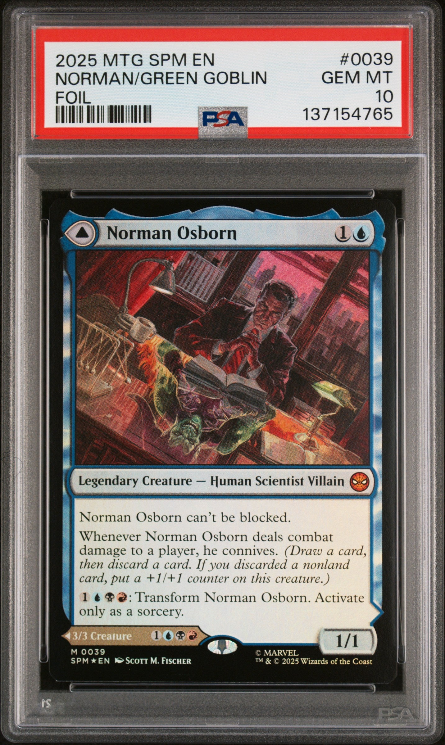 Magic The Gathering Marvel's Spider-Man Norman Osborn / Green Goblin Double Sided #0039 PSA 10