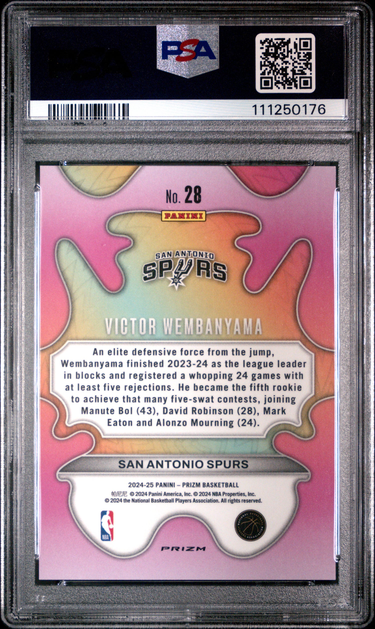2024 Panini Prizm Groovy #28 - Victor Wembanyama PSA 10 Back - Cert #111250176