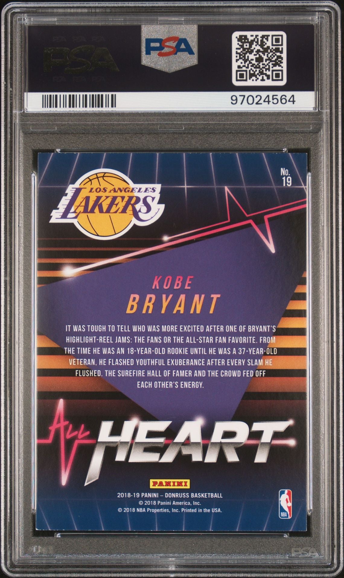 2018 Donruss - Kobe Bryant - All Heart - #19 - PSA Graded Card