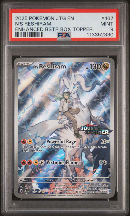 2025 Pokemon JTG En — Journey Together — 167 N's Reshiram Enhanced Booster Box Topper — PSA Graded Card