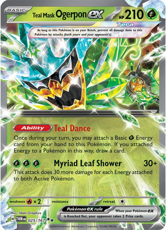 2024 Pokemon TWM-EN: − Teal Mask Ogerpon ex #25 − Twilight Masquerade Illustration Rare − Raw Ungraded Card