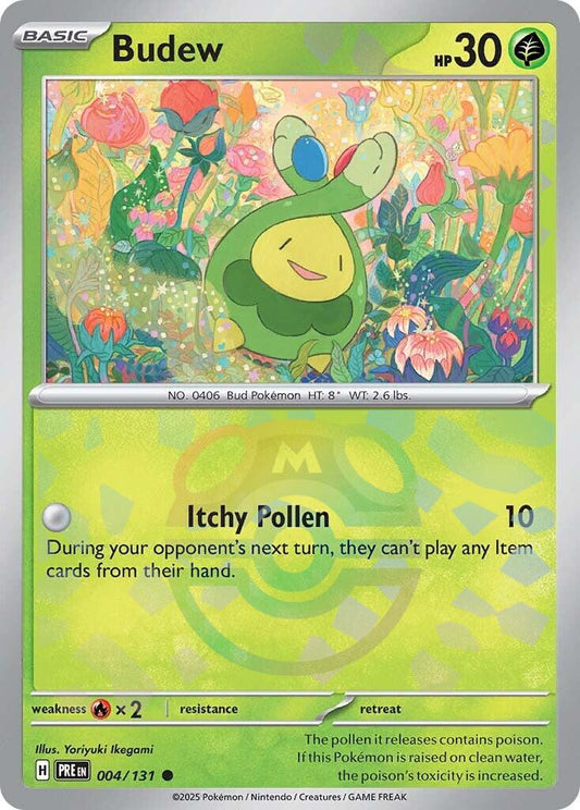 2025 Pokemon PRE-EN: − Budew #004 − Prismatic Evolutions Master Ball Holo − Raw Ungraded Card