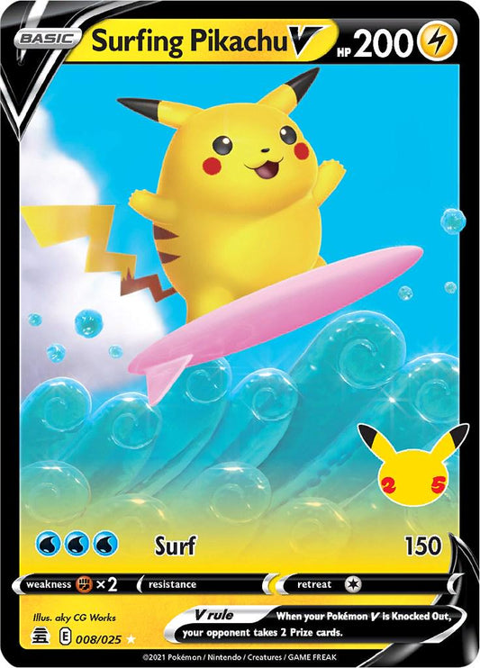 2021 Pokemon - Surfing Pikachu V #008/025 -  Celebrations 25th Anniversary - Ungraded Raw Card