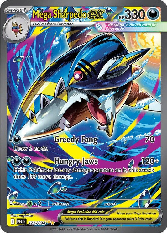 2025 Pokemon - Phantasmal Flames - Mega Sharpedo ex #127 -  PFL-EN - Raw Ungraded Card