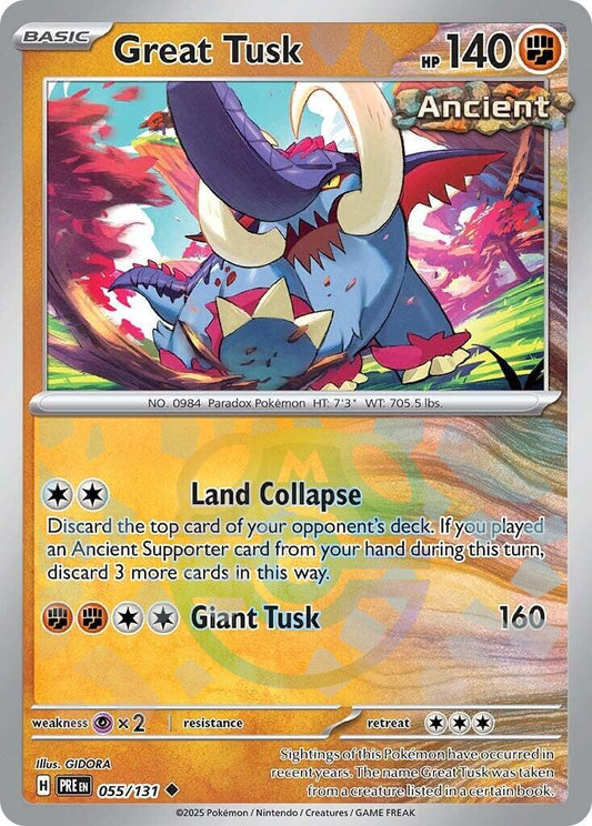 2025 Pokemon PRE-EN: − Great Tusk #055 − Prismatic Evolutions Master Ball Holo − Raw Ungraded Card