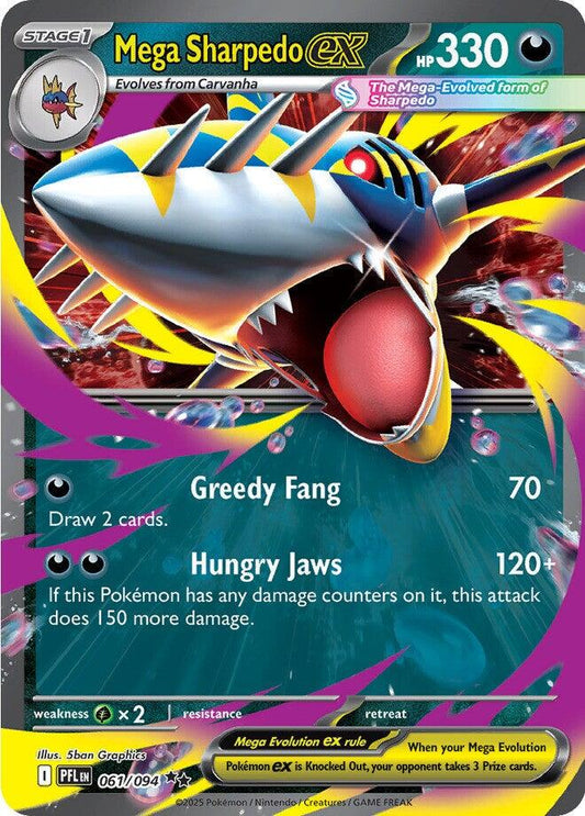 2025 Pokemon - Phantasmal Flames - Mega Sharpedo ex #61 -  PFL-EN - Raw Ungraded Card