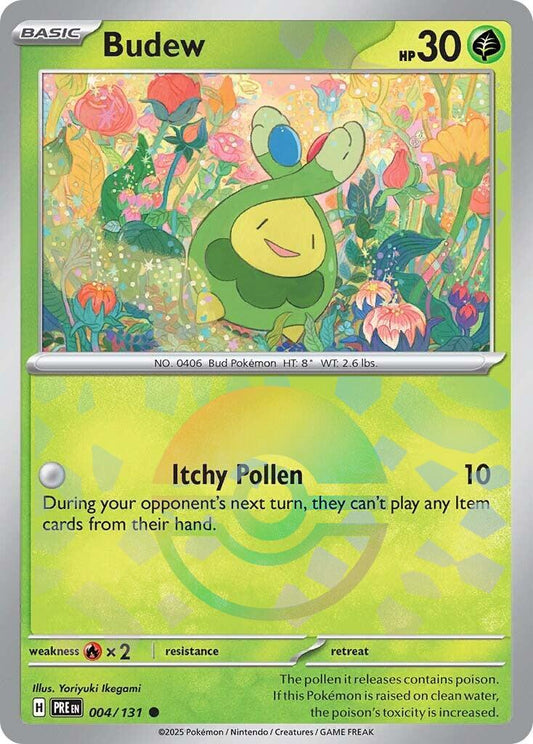 2025 Pokemon PRE-EN: − Budew #004 − Prismatic Evolutions Poke Ball Holo − Raw Ungraded Card