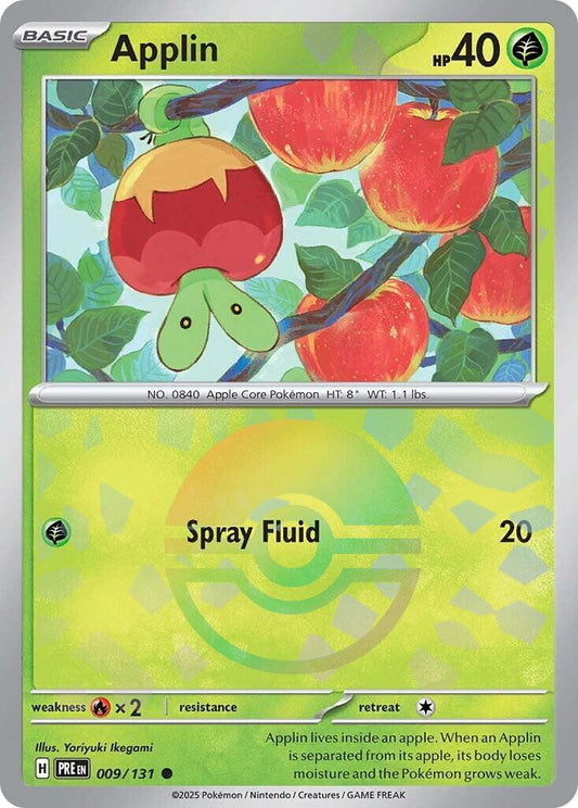 2025 Pokemon PRE-EN: − Applin #009 − Prismatic Evolutions Poke Ball Holo − Raw Ungraded Card