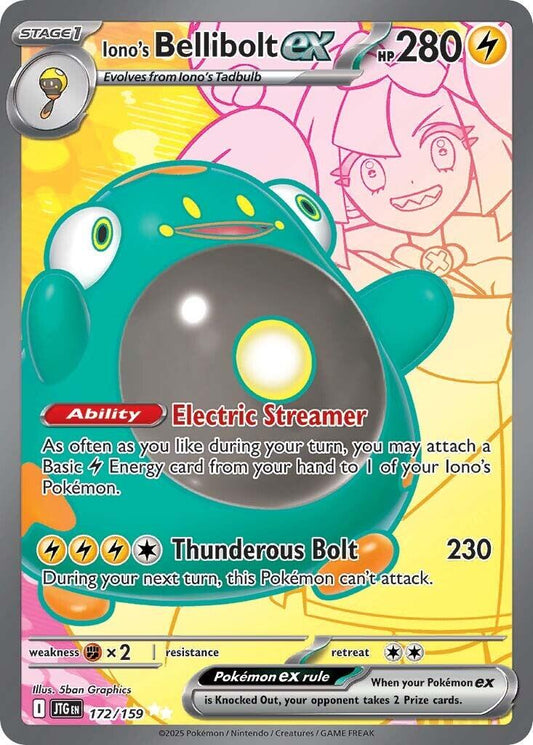 2025 Pokemon JTG-EN: − Iono's Bellibolt Ex #172 − Journey Together Ultra Rare − Raw Ungraded Card