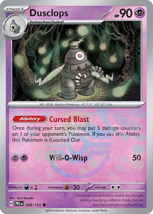 2025 Pokemon PRE-EN: − Dusclops #036 − Prismatic Evolutions Master Ball Holo − Raw Ungraded Card