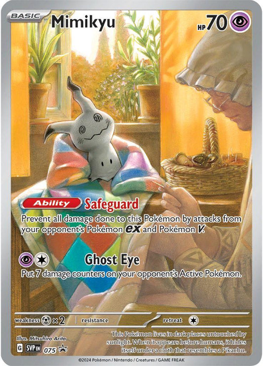 2023 Pokemon SVP EN: − Mimikyu #75 − Paldean Fates ETB - Black Star Promo  − Raw Ungraded Card