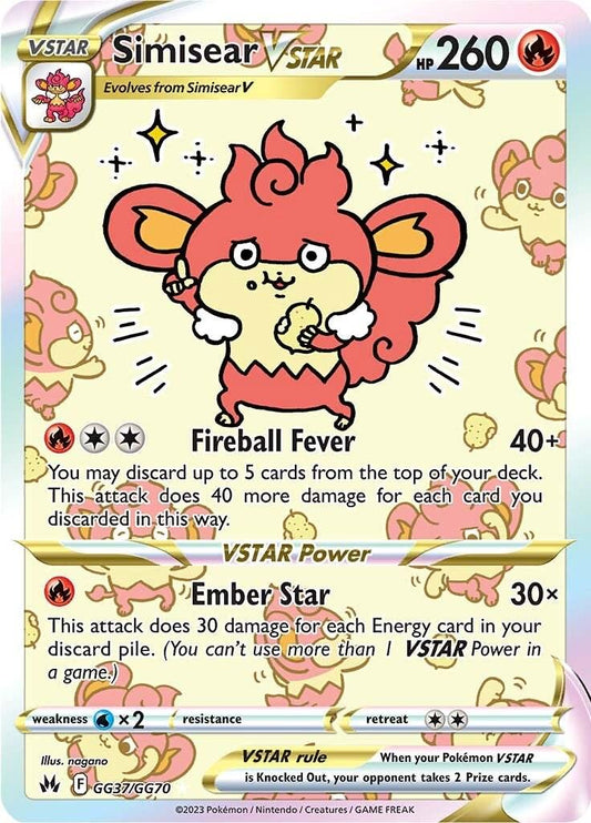 2023 Pokemon Sword & Shield − Simisear VSTAR #GG37 − Crown Zenith - Galarian Gallery Full Art − Raw Ungraded Card