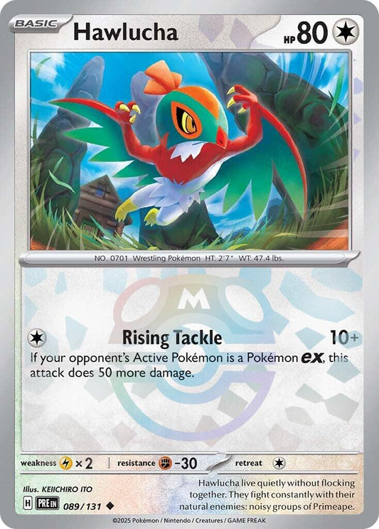 2025 Pokemon PRE-EN: − Hawlucha #089 − Prismatic Evolutions Master Ball Holo − Raw Ungraded Card