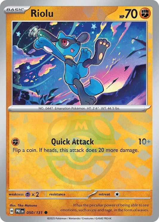 2025 Pokemon PRE-EN: − Riolu #50 − Prismatic Evolutions Master Ball Holo − Raw Ungraded Card