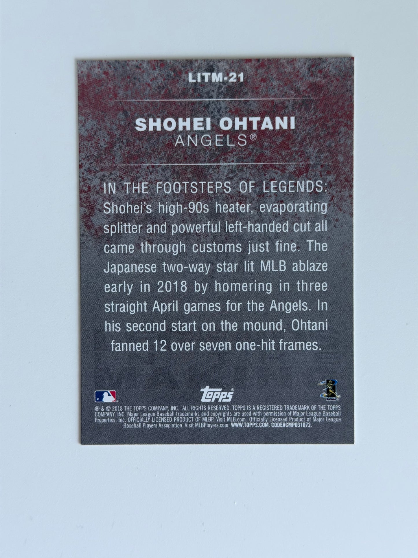 2018 Topps Legends in the Making - Shohei Ohtani ROOKIE - #LITM-21 - Raw Ungraded Card