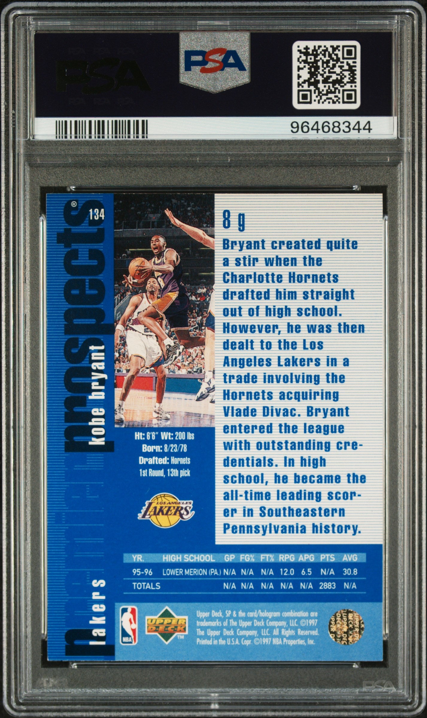 1996-97 SP - [Base] - Kobe Bryant - 134 - Rookie Card - PSA Graded Card