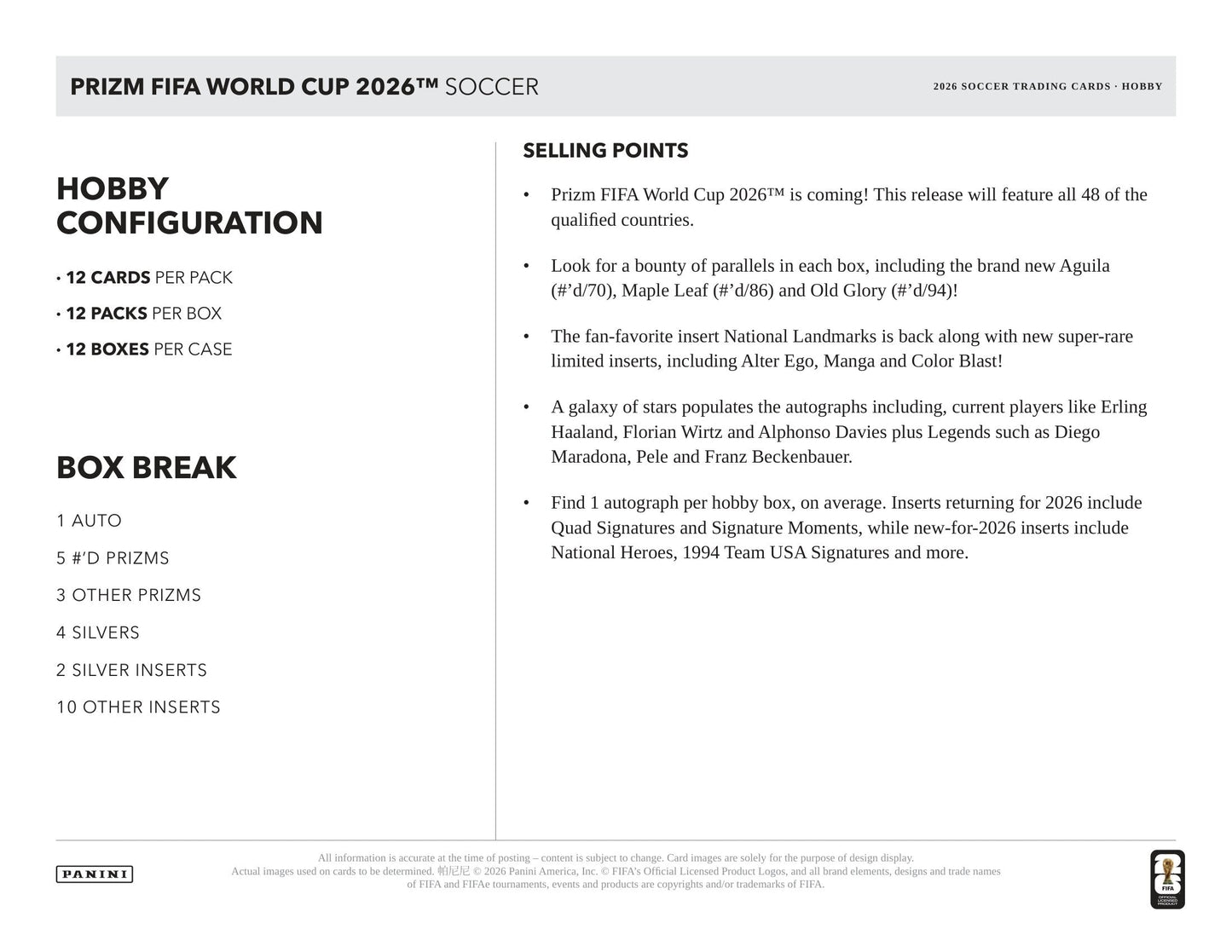 2026 Panini Prizm FIFA World Cup Soccer Hobby Box