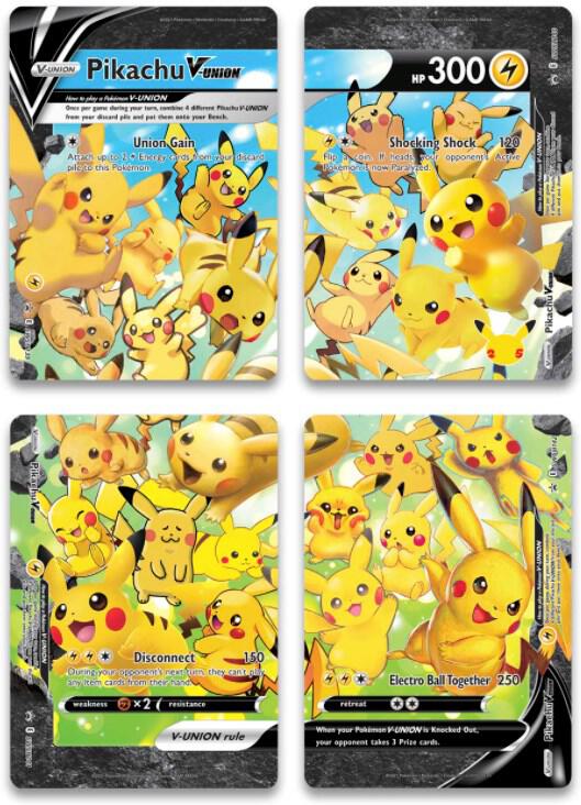 Pikachu V Union - Celebrations - Complete 4 Card Set - #SWSH139, #SWSH140, #SWSH141, #SWSH142