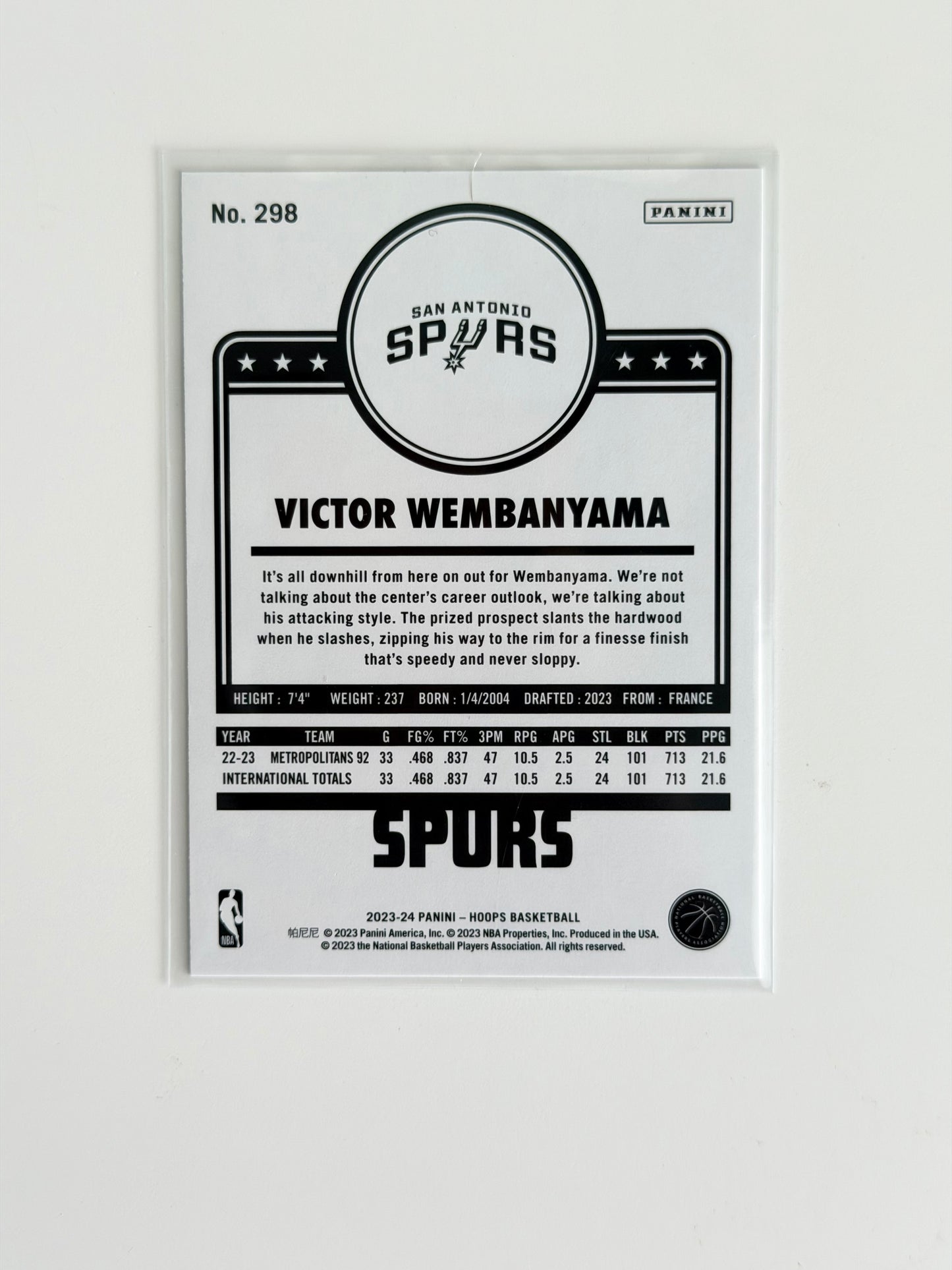 2023-24 Panini - Victor Wembanyama - NBA Hoops #298 - Tribute Rookie - Raw Ungraded Card