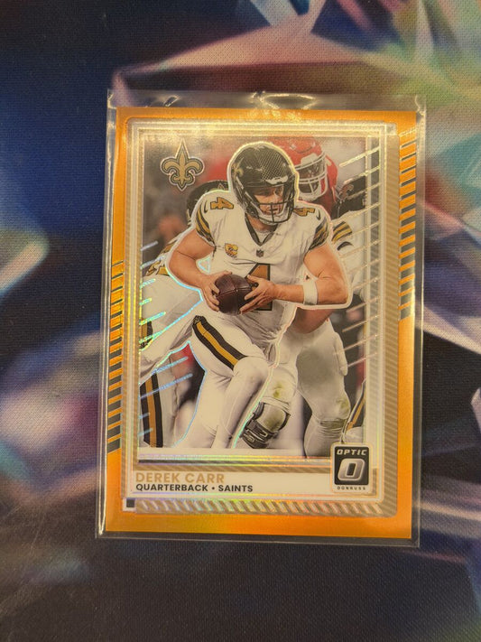 Derek Carr Orange Prizm Front - 2025 Donruss Optic