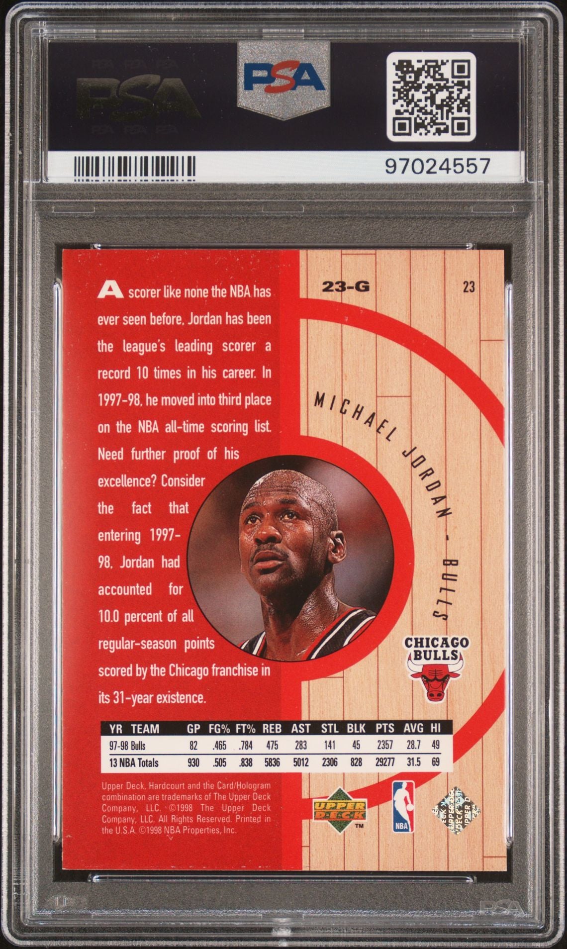 1998 Upper Deck - Michael Jordan - Hardcourt - #23 - PSA Graded Card