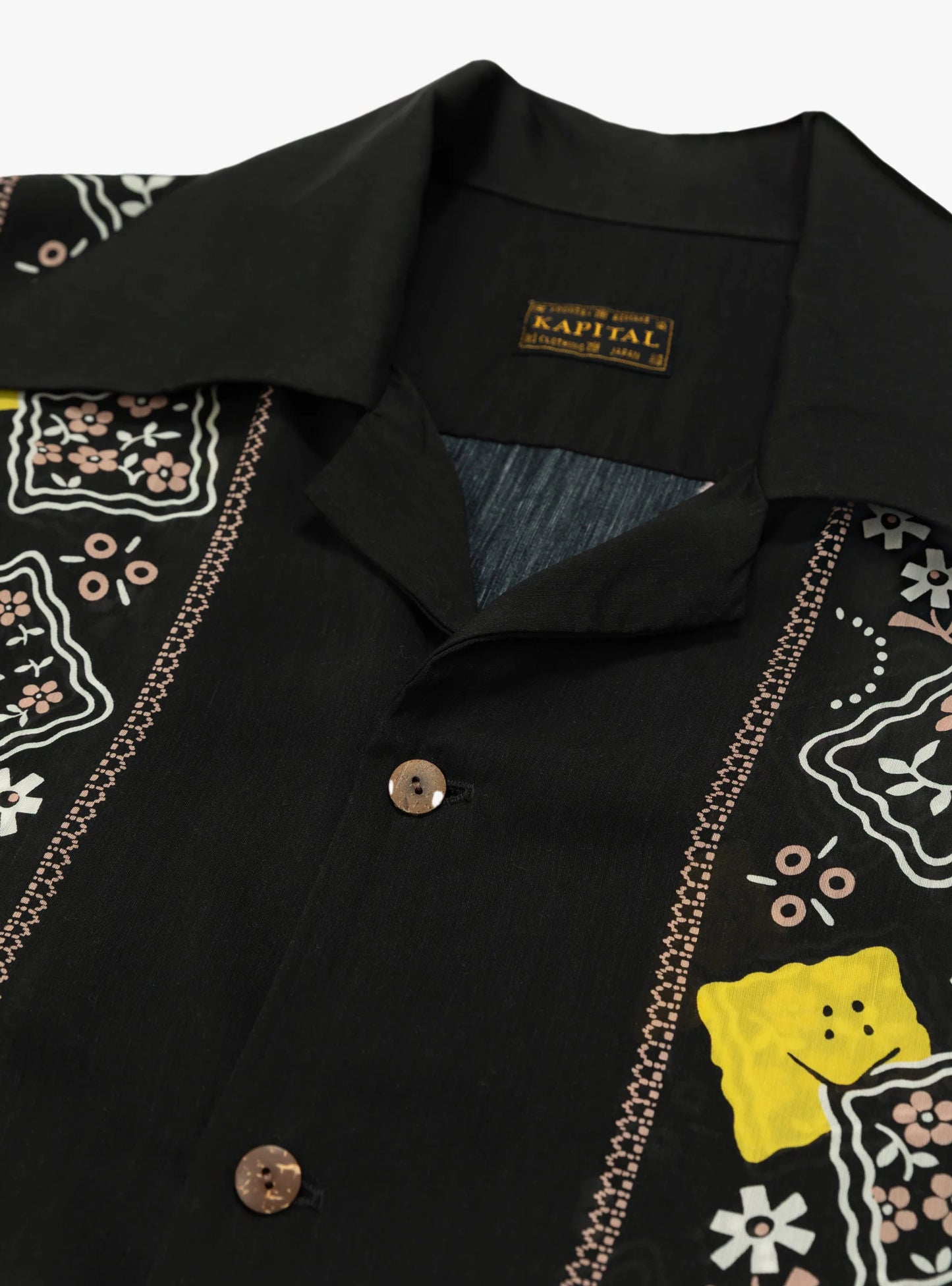 Kapital: Silk Rayon Peckish Rainbowy Wrangle Collar Cuba Shirt - Black - K2404SS174