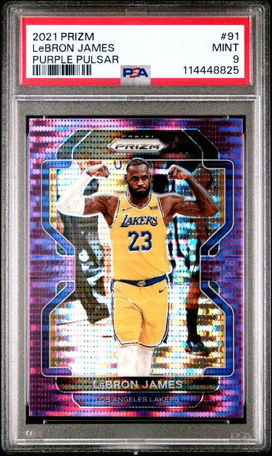 2021 Panini Prizm - LEBRON JAMES - Purple Pulsar [Limited to /35] #91 - PSA Graded Card