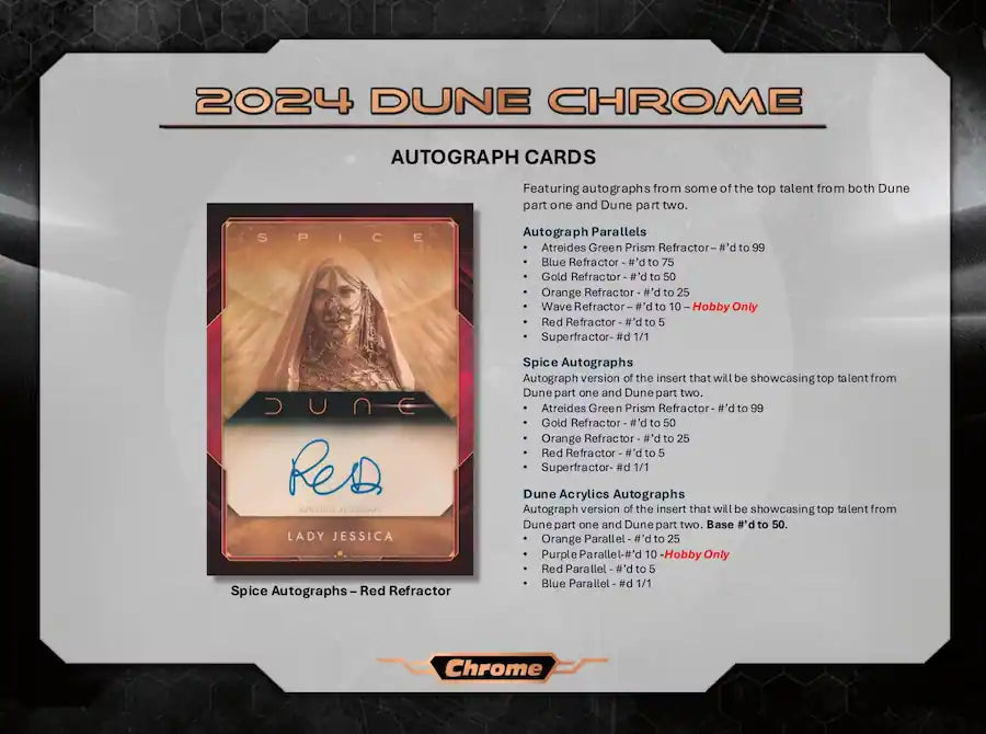 2024 Topps Dune Chrome Hobby Box - (10 Packs per Box, 5 Cards Per Pack)