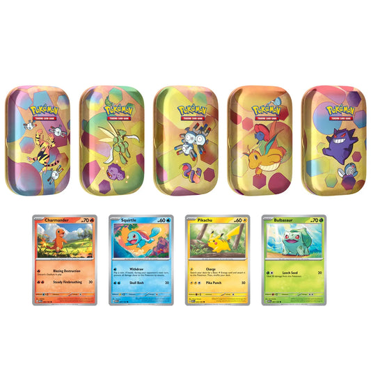 2024 Pokemon MEW-EN - 151 Mini Tins (No Packs) - Set of 5 With Costco Promo Cards + Art Cards + Coins
