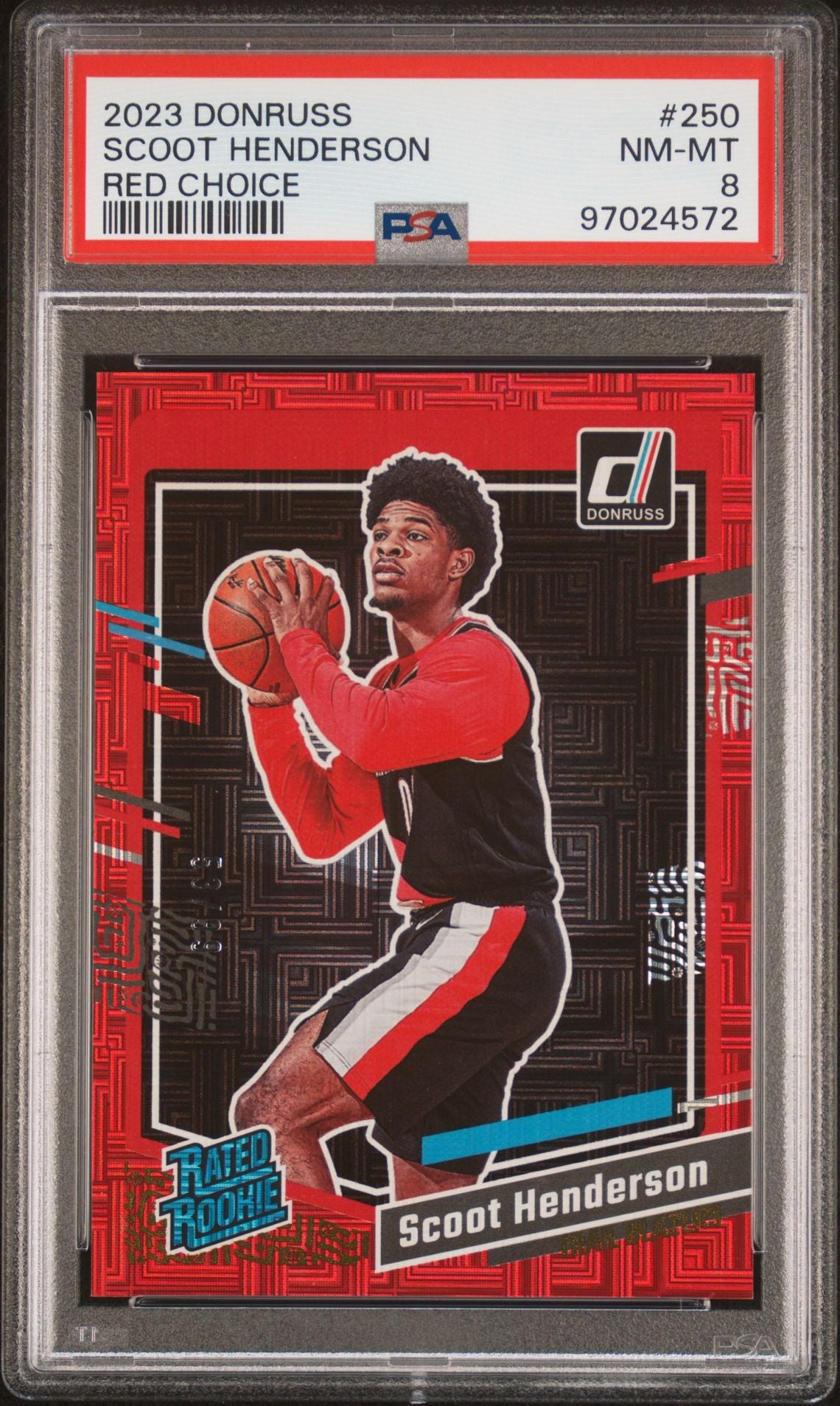 2023 Donruss - Scoot Henderson - Red Choice Rookie Card - Numbered to /99 - #250 - PSA Graded Card