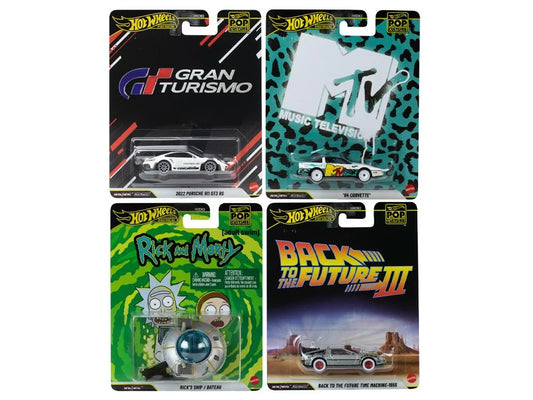 Hot Wheels Premium - Pop Culture 2026 Mix 2P - Complete Set of 4 (Rick & Morty, MTV Corvette, Gran Turismo, Back to the Future)