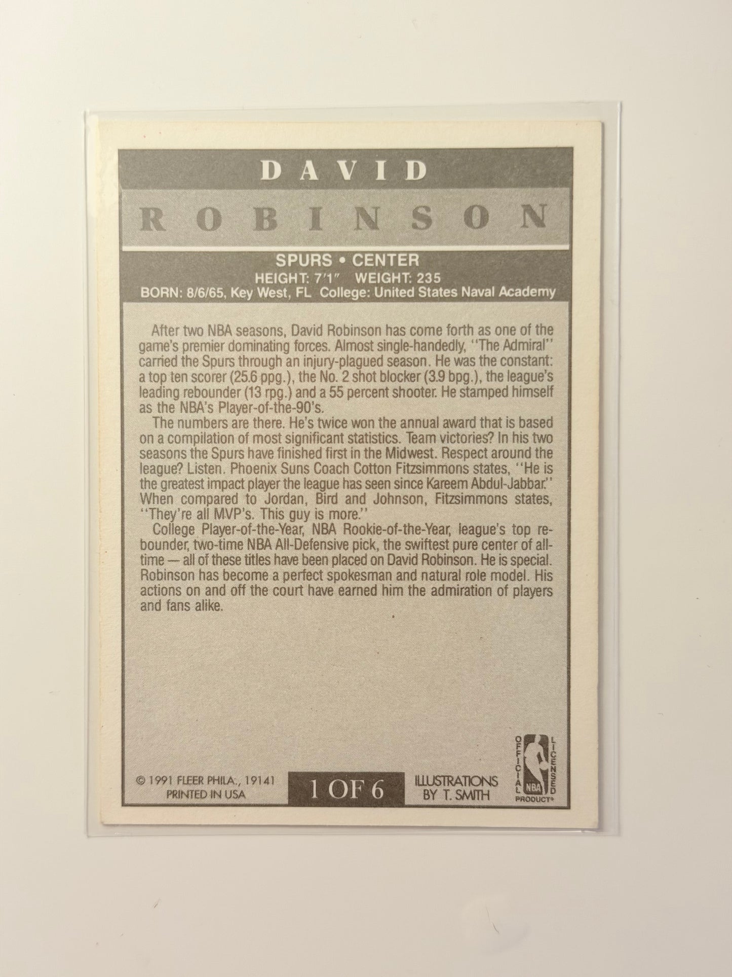 1991 Fleer Fleer - David Robinson - Pro Visions #1 OF 6 - Raw Ungraded Card