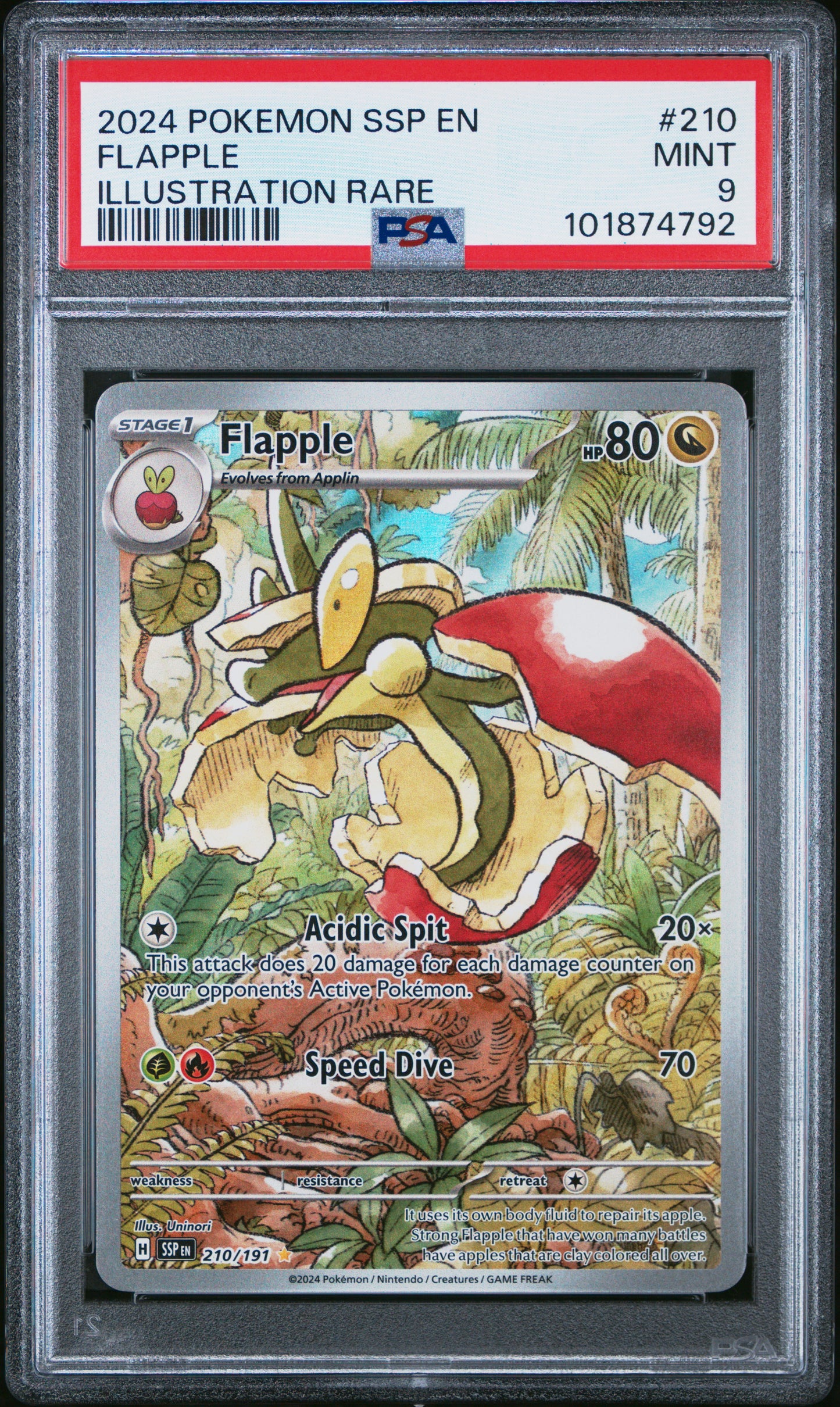 2024 Pokemon Ssp EN-Surging Sparks #210 - Flapple - Illustration Rare PSA 9 Front - Cert #101874792
