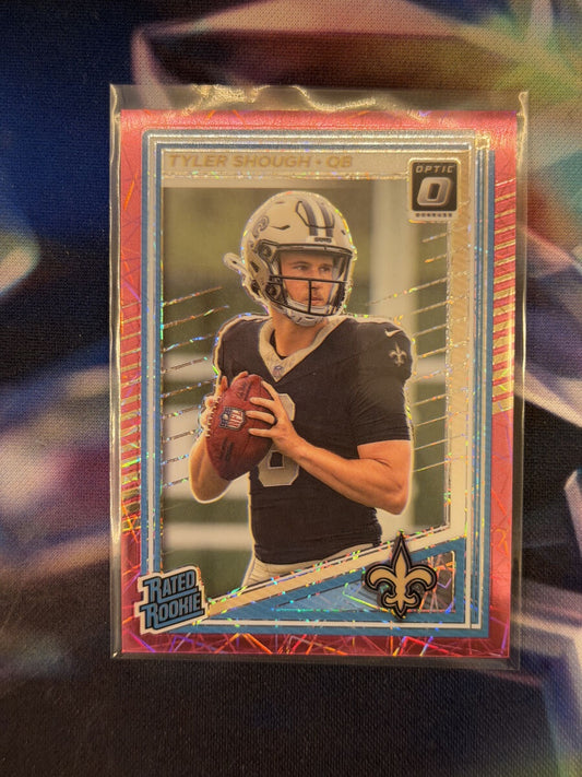 Tyler Shough Rated Rookie Pink Velocity Prizm Front - 2025 Donruss Optic