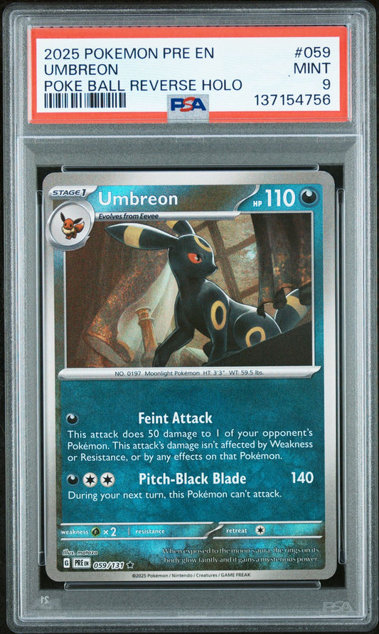 2025 Pokemon PRE - Prismatic Evolutions - #059 Umbreon Poke Ball Reverse Holo - PSA Graded Card