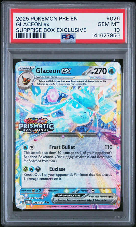 2025 Pokémon PRE - Prismatic Evolutions - #026 Glaceon Ex Surprise Box Exclusive - PSA Graded Card