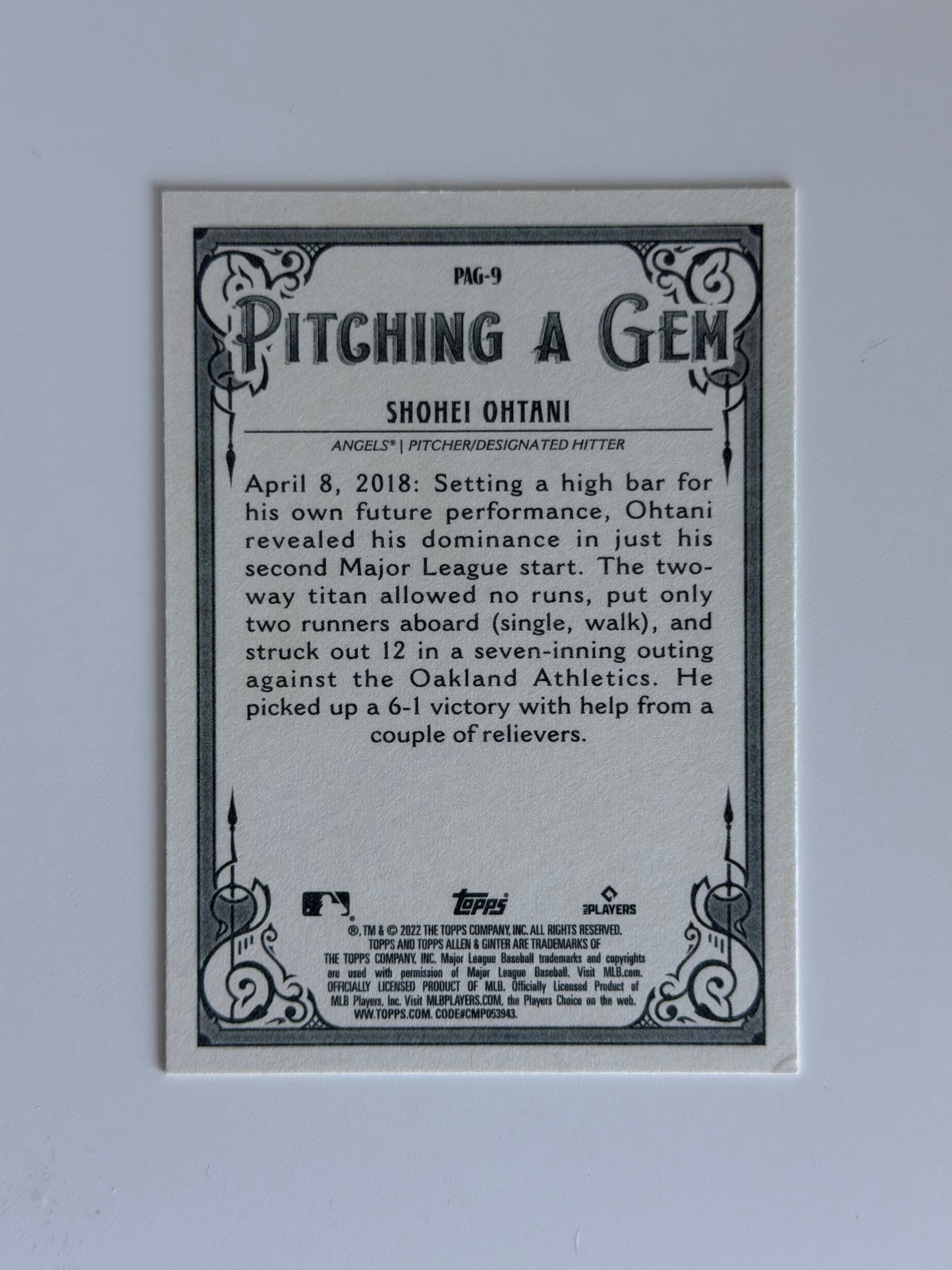 2022 Topps Allen & Ginter — Pitching a Gem - Shohei Ohtani - #PAG-9 - Raw Ungraded Card