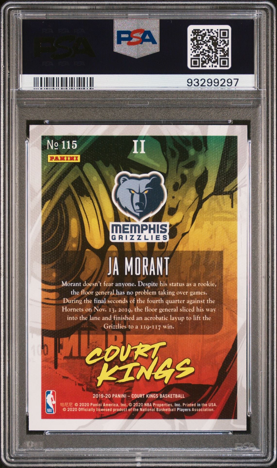 2019 Court Kings - Ja Morant - Level 2 II Rookie Card - #115 - PSA Graded Card