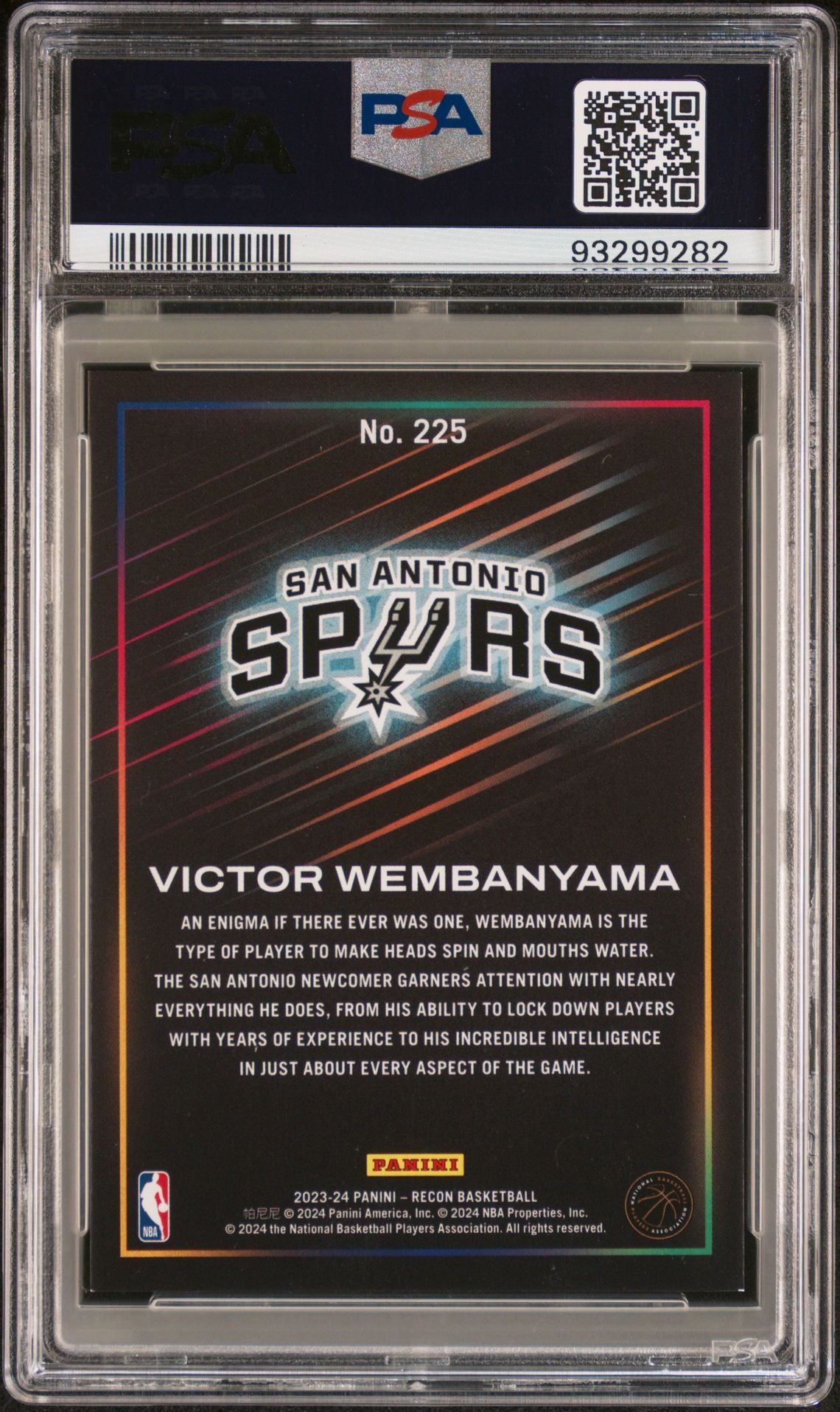 2023 Recon - Victor Wembanyama - Bronze Rookie Card - Numbered to /299 - #225 - PSA Graded Card