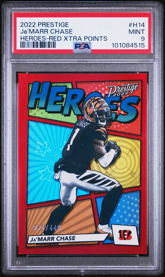 2022 Panini Prestige - Ja'Marr Chase - Heroes-  Xtra Points Red #H-14 - Limited to /449 - PSA Graded Card