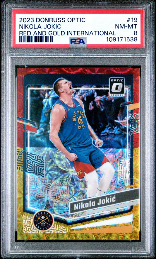2023 PANINI DONRUSS OPTIC 19 NIKOLA JOKIC RED AND GOLD INTERNATIONAL