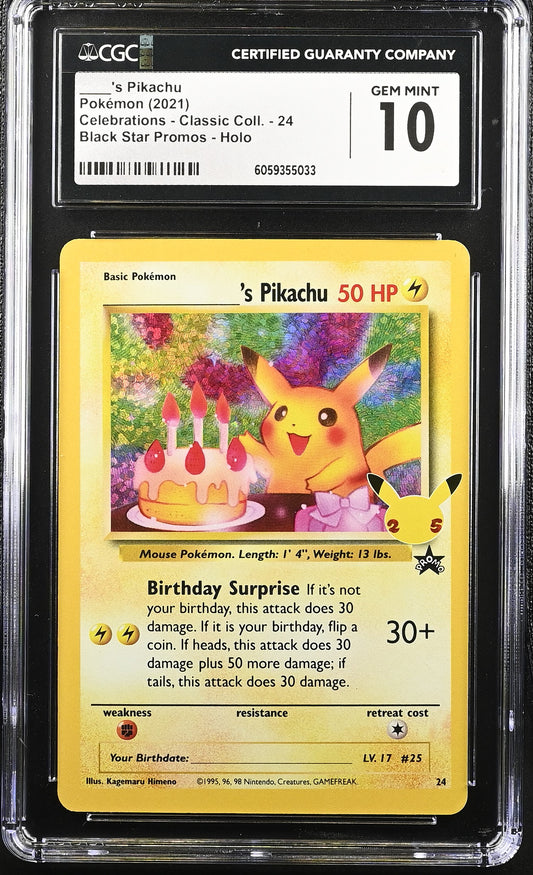 2021 Pokemon Celebrations - Classic Collection Birthday Pikachu 24 CGC 10