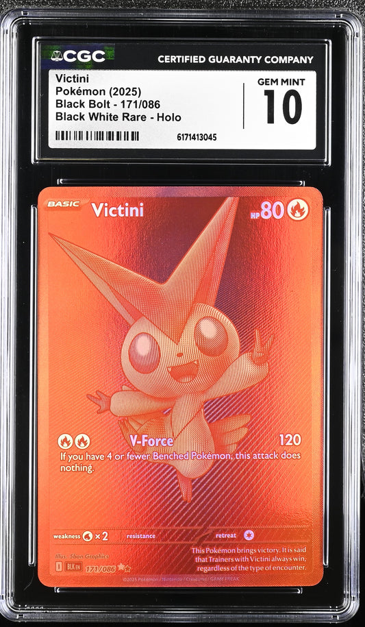 2025 Pokemon Black Bolt Victini 171/086 Black White Rare Red CGC 10
