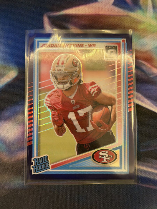 Jordan Watkins Rated Rookie Purple Prizm Front - 2025 Donruss Optic
