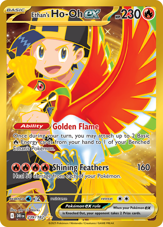 2025 Pokemon DRI-EN - Ethan's Ho-Oh ex #239 - Hyper Rare Gold- Ungraded Raw Card