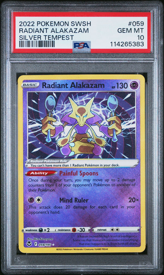 2022 Pokemon Sword & Shield Silver Tempest 059 Radiant Alakazam - PSA Graded Card