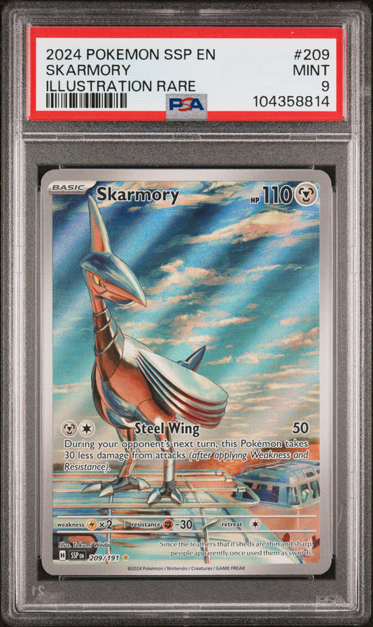 2024 Pokemon Ssp EN-Surging Sparks #209 - Skarmory - Illustration Rare PSA 9 Front - Cert #104358814