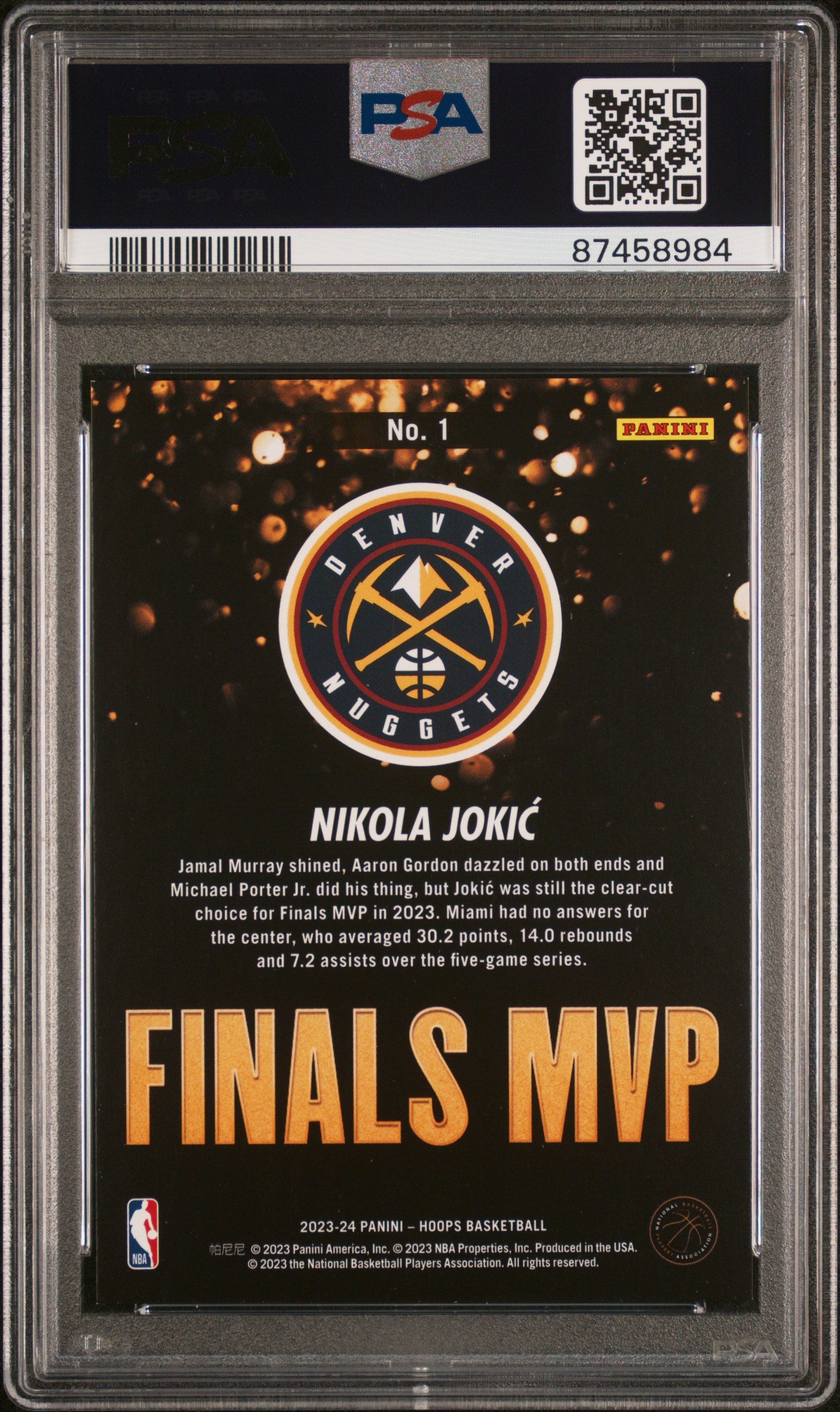 2023 NBA Hoops - Nikola Jokic - Finals MVP - #1 - PSA Graded Card