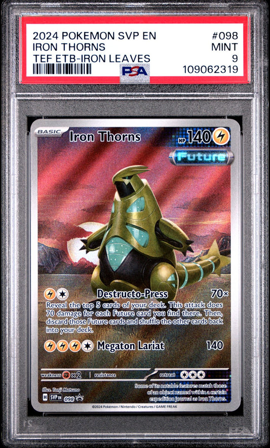 2024 Pokemon SVP En — SV Black Star Promo — 098 Iron Thorns Temporal Forces — Elite Trainer Box-Iron Leaves — PSA Graded Card